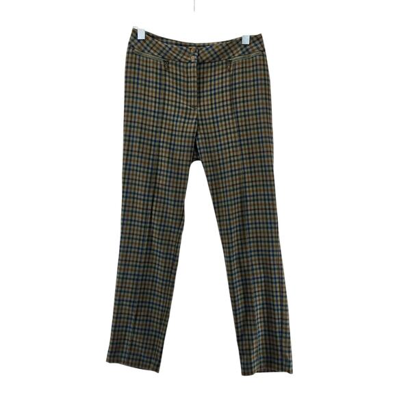 J Mclaughlin Yara Olive Plaid Pants Women 4 Straight Leg Crop Green Blue Stretch - Picture 2 of 12